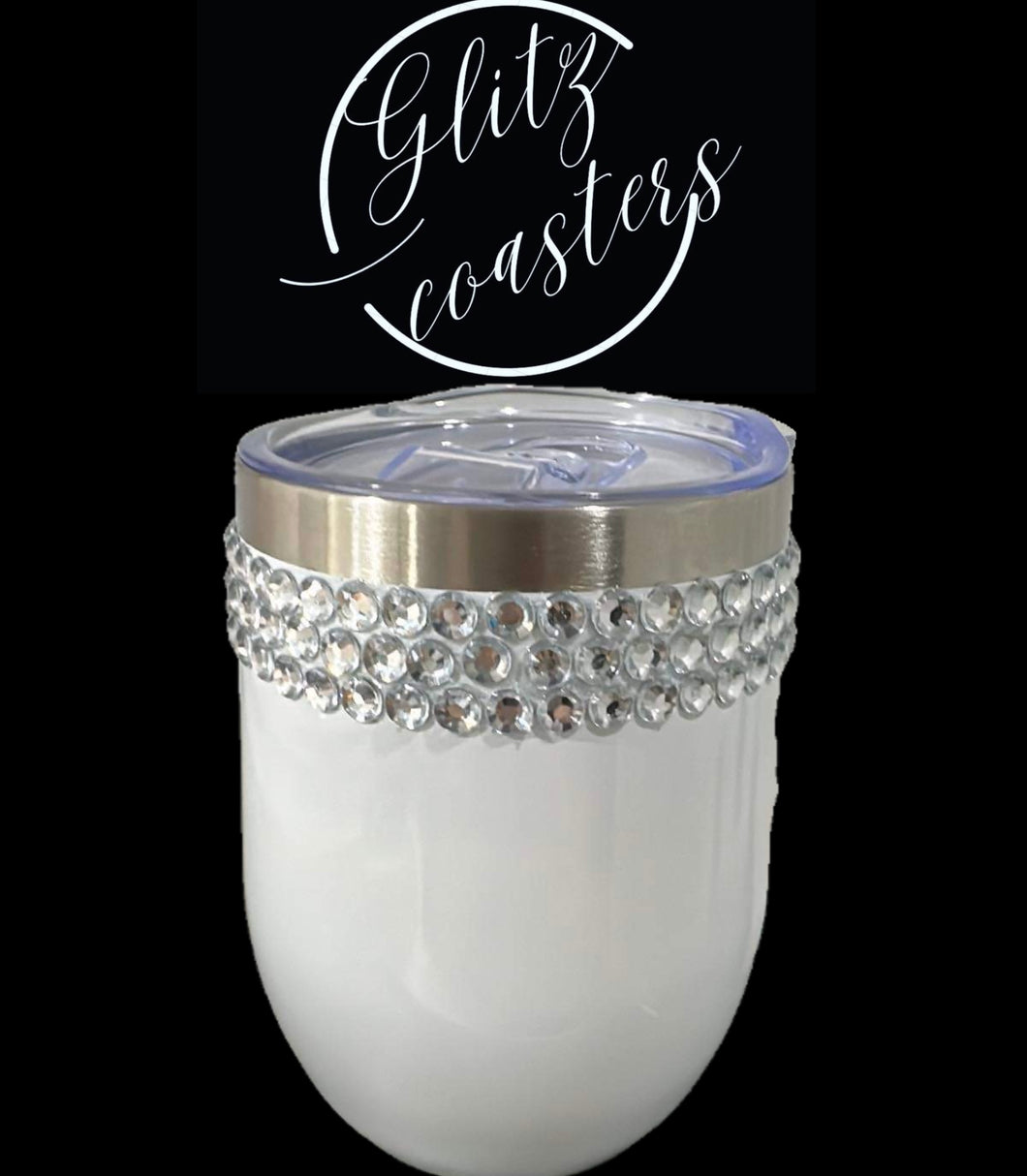 Glitz Bling White Double Wall Insulated Cup 12oz Hot/ Cold Drinks